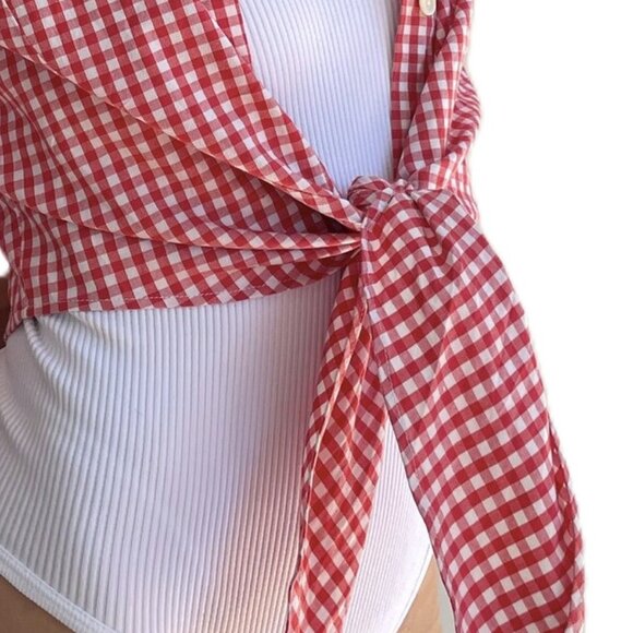 D&G Red Gingham Button Down Front Tie Shirt - Picture 12 of 16